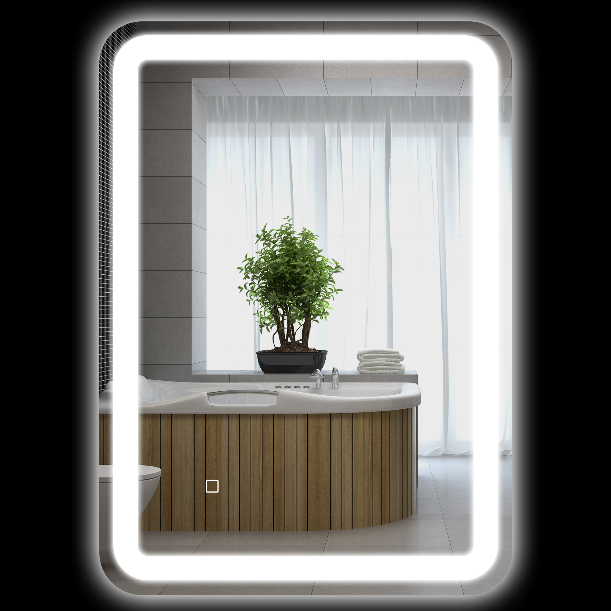 Bild von kleankin Bad Spiegel LED 50 x 70 cm mit 3 Lichtfarben und Touch-Schalter, IP44, automatisch Anti-Beschlag, Memory-Funktion, Hartglas Silber   Aosom.de