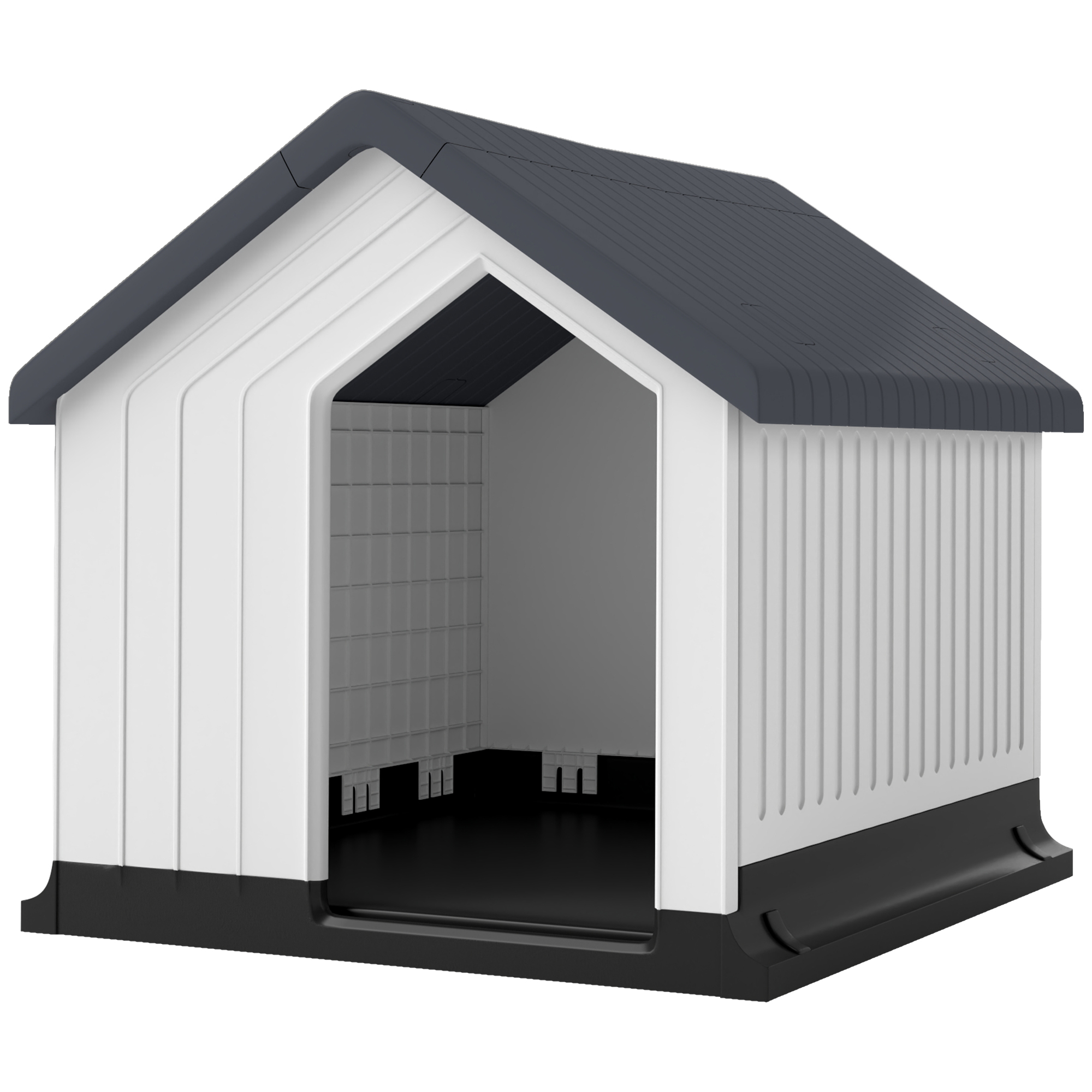Bild von PawHut Hundehütte, Hundehaus mit Asphaltdach, Fenster, Wetterfest Kleintierhaus, Hundehöhle für Mini und kleine Hunde Grau 62 x 61 x 60 cm  Aosom