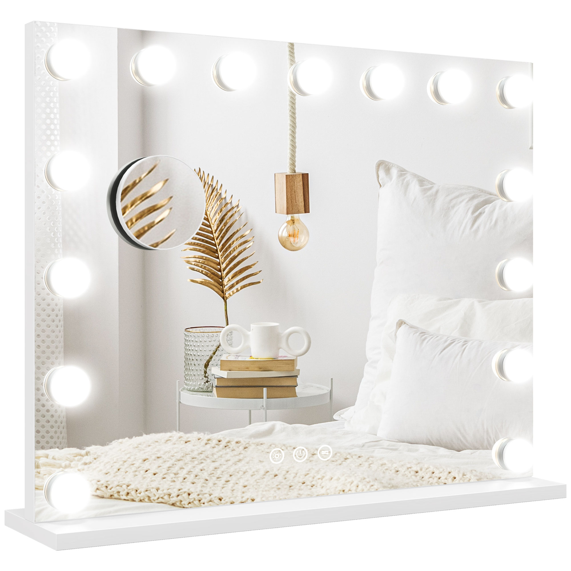 Bild von HOMCOM Hollywood Spiegel mit Beleuchtung 58x48cm 15 LED 3 Lichtmodi 10X Vergrößerung tragbar Touchschalter USB-Ladeanschluss Weiß   Aosom.de