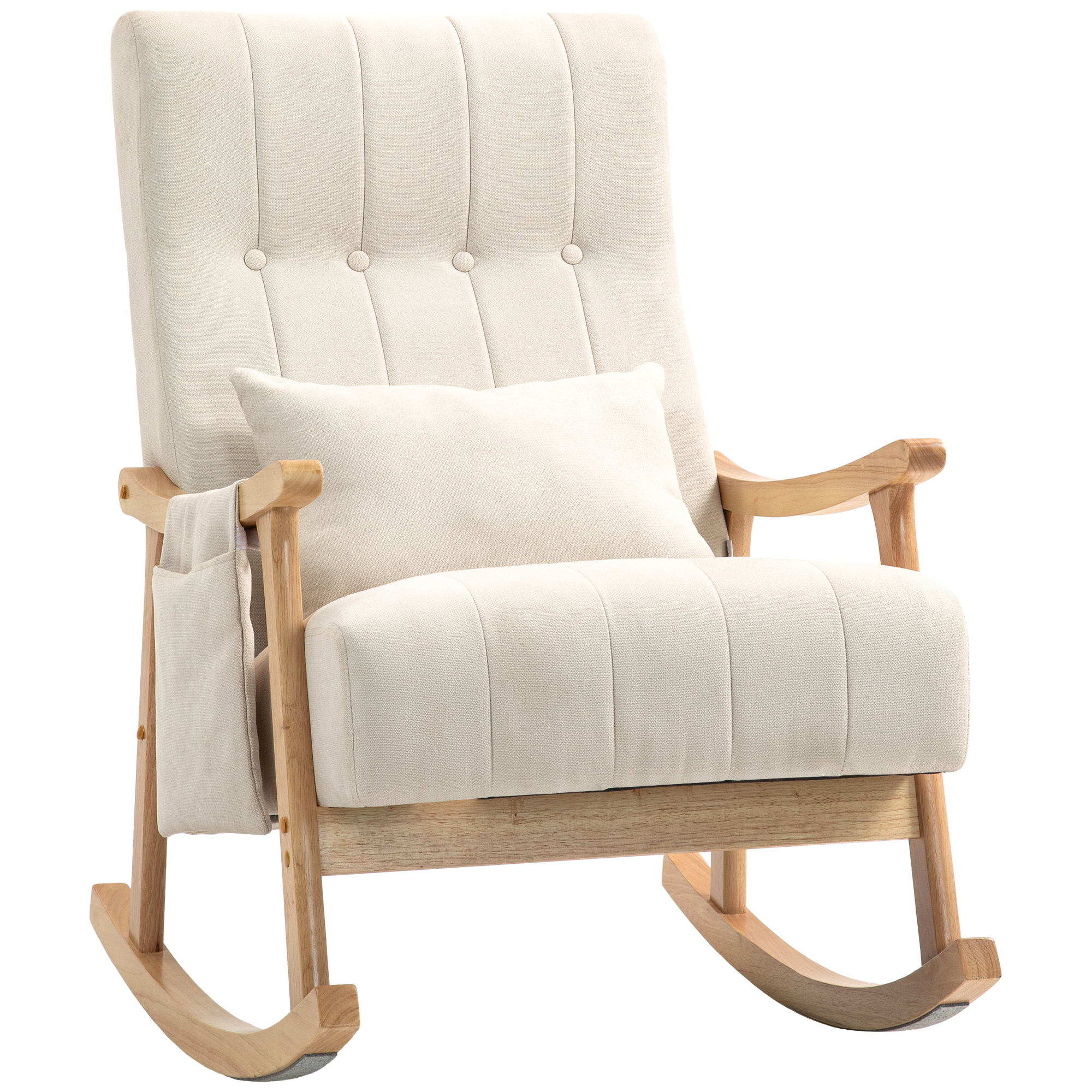 Bild von HOMCOM Schaukelstuhl gepolsterter Schaukelsessel mit Lendenkissen Seitentasche Relaxsessel Holzrahmen Leinenoptik für Wohnzimmer Schlafzimmer Beige   Aosom.de