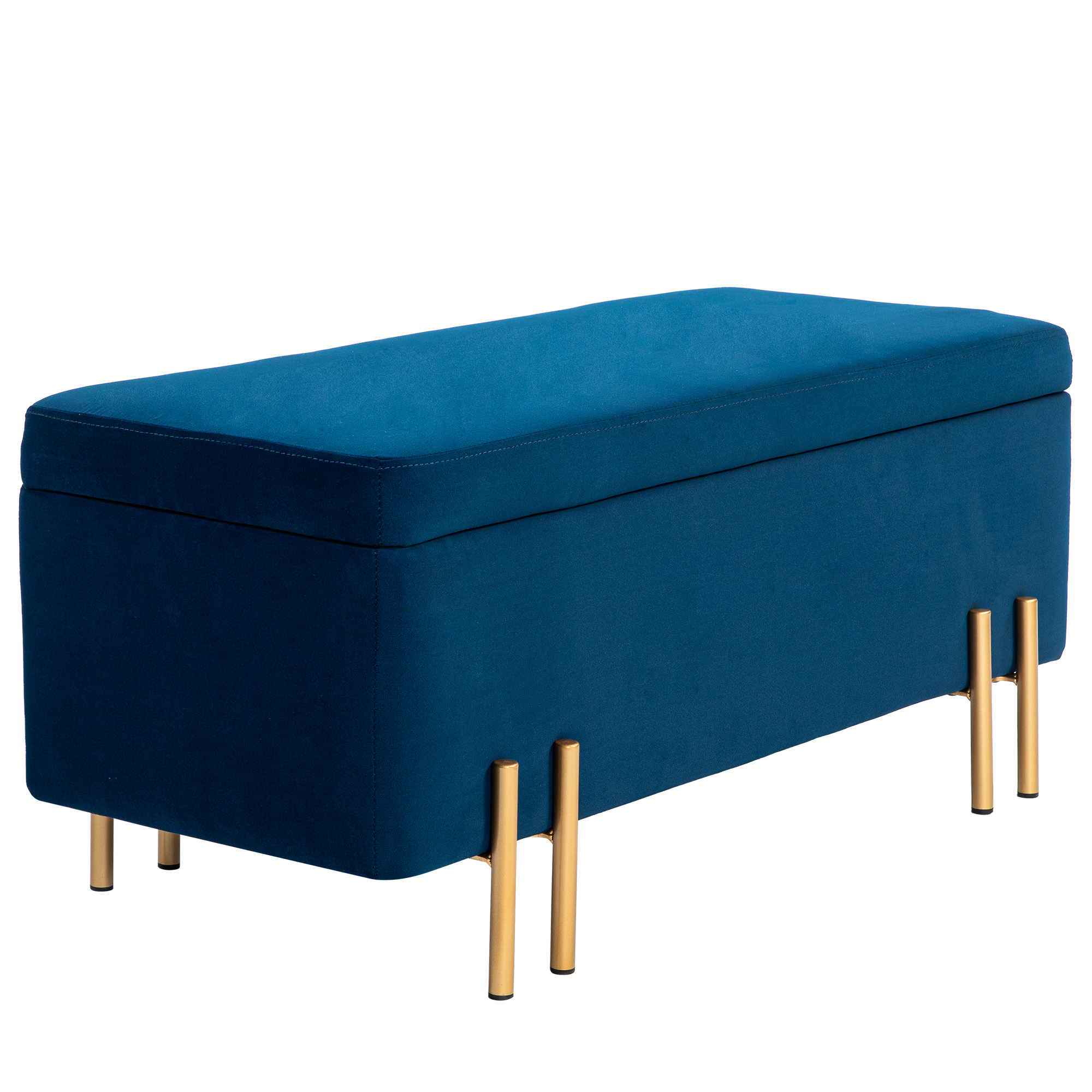 Bild von HOMCOM Sitzbank, Polsterbank mit Stauraum, Truhenbank, Stoff, Metall, Gummiholz, Schaumstoff, Dunkelblau, 100 x 40 x 42 cm   Aosom