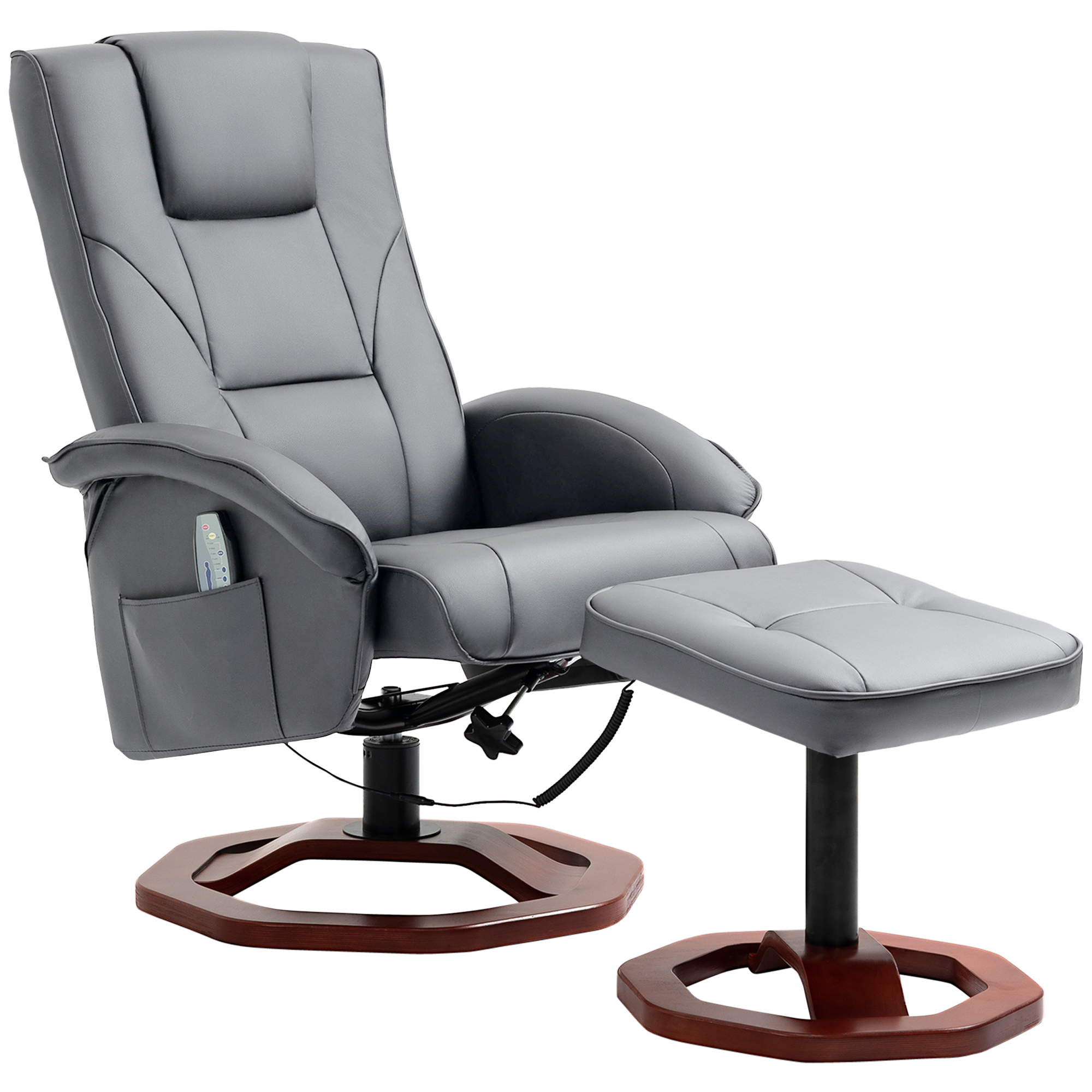 Bild von HOMCOM Relaxsessel Massagesessel mit Hocker Fernsehsessel mit Liegefunktion 360° drehbar mit Seitentasche Kunstleder 73 x 83 x 106cm Dunkelgrau   Aosom