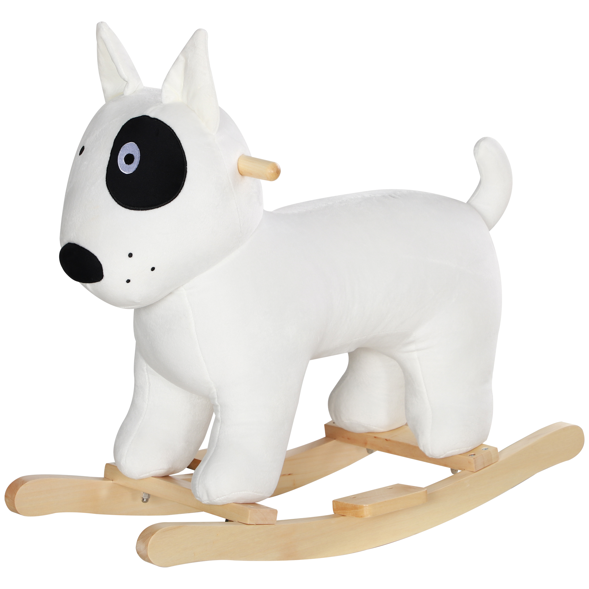 Bild von AIYAPLAY Schaukeltier Schaukelhunde mit Soundfunktion, Holzbeine und Griffen, Baby Schaukeltier mit Plüschoptik, für 2-4 Jahre Kinder, Weiß   Aosom