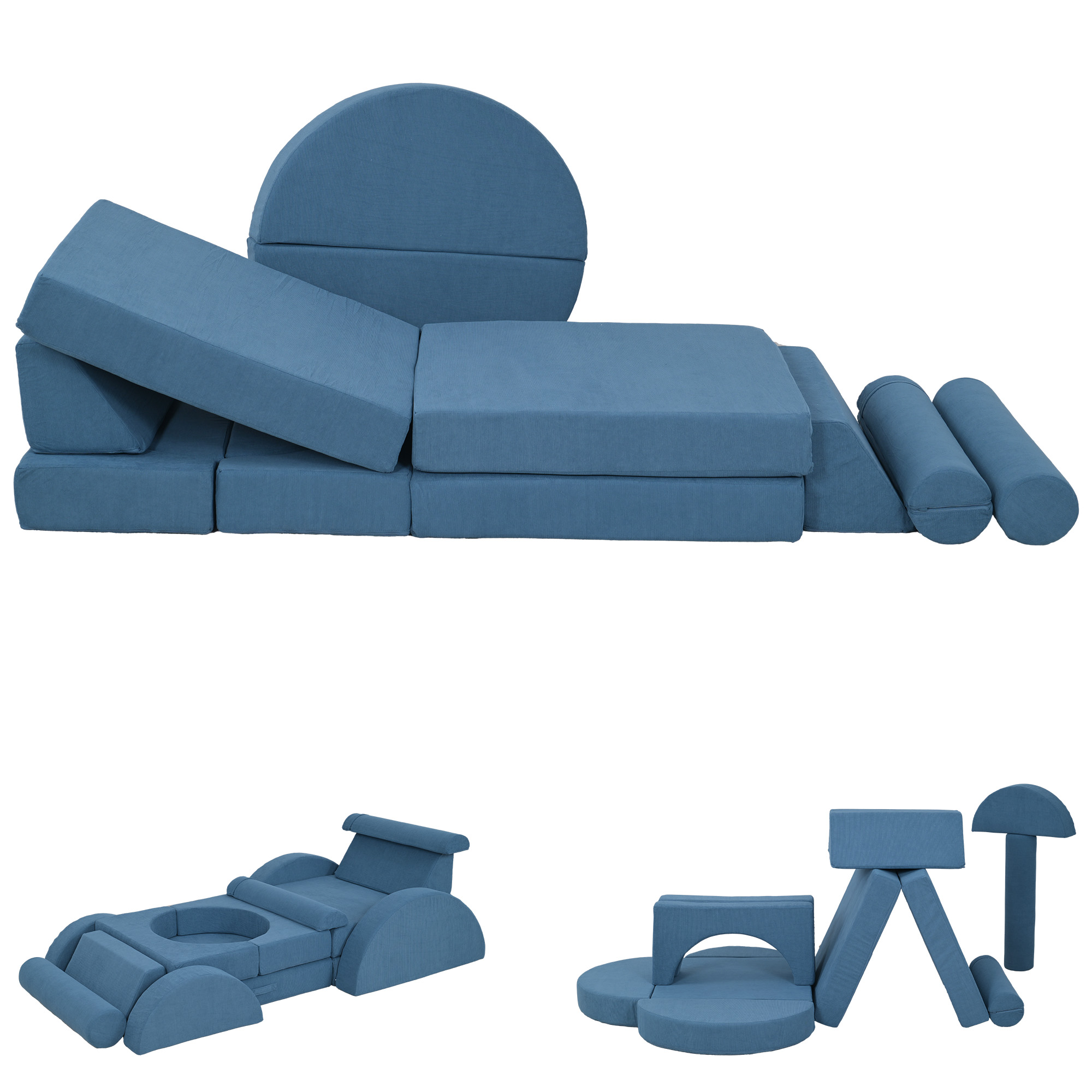 Bild von AIYAPLAY Kindersofa,14-Teilige Modulare Kindercouch aus Schaumstoff, Softbausteine, Spielsofa für Kinder ab 18 Monaten, Kinderzimmer oder Spielzimmer Blau   Aosom