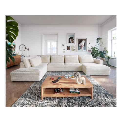 Bild von Wohnlandschaft Isla 430x225 cm Plüschcord Beige Ottomane links