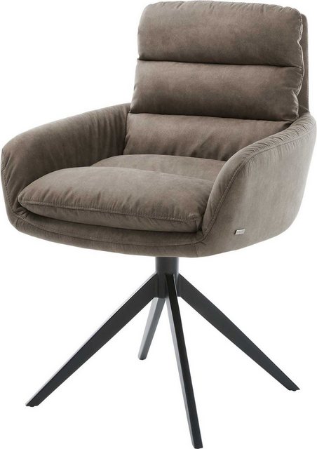 Bild von DELIFE Drehstuhl Abelia-Flex mit Armlehnen Taupe Vintage Kreuzgestell breit Schwarz 360° drehbar, Esszimmerstühle