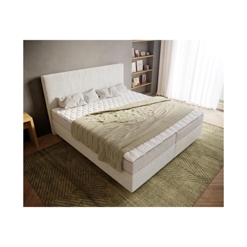Bild von Boxspringbett Dream-Well 160x200 cm Bouclé Creme-Weiß mit Matratze und Topper