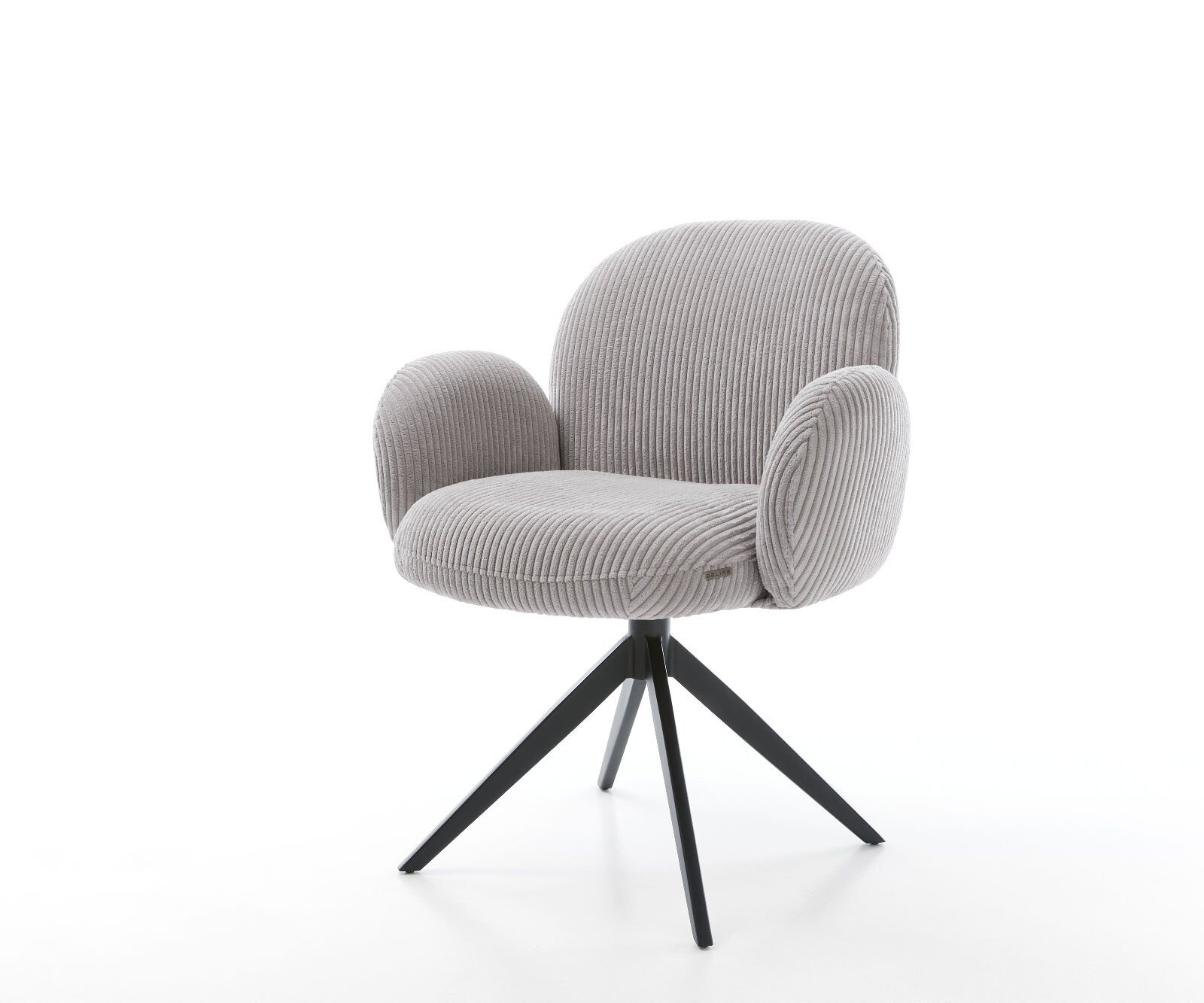 Bild von DELIFE Drehstuhl Nube-Flex mit Armlehnen Cord Silbergrau Kreuzgestell breit Schwarz 360° drehbar Taschenfederkern, Esszimmerstühle