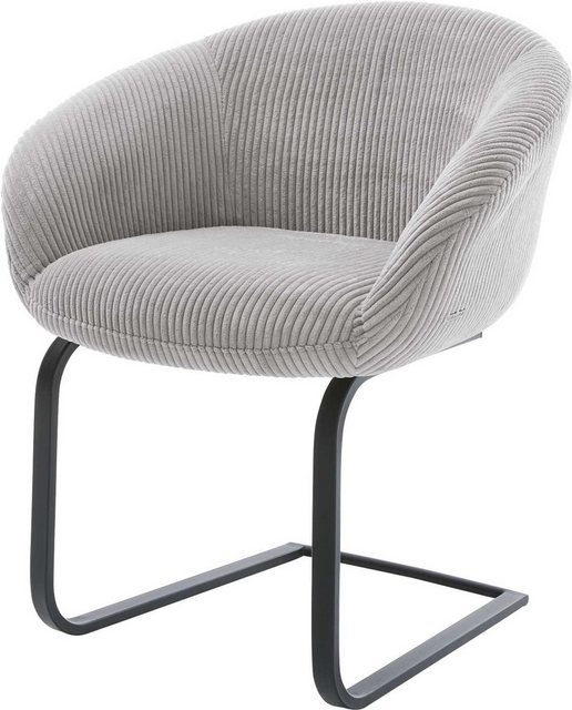 Bild von DELIFE Freischwinger Vinka-Flex mit Armlehnen Cord Silbergrau Freischwinger flach Schwarz Taschenfederkern, Esszimmerstühle