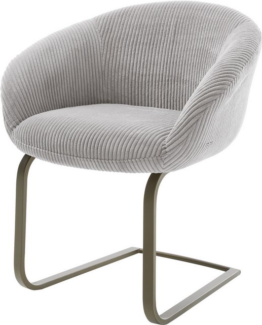 Bild von DELIFE Freischwinger Vinka-Flex mit Armlehnen Cord Silbergrau Freischwinger flach Effektfinish Titan Taschenfederkern, Esszimmerstühle
