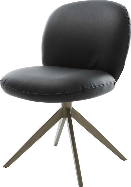 Bild von DELIFE Drehstuhl Nube-Flex Echt-Leder Schwarz Kreuzgestell breit Effektfinish Titan 360° drehbar Taschenfederkern, Esszimmerstühle