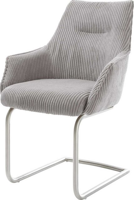 Bild von DELIFE Freischwinger Alja-Flex mit Armlehnen Cord Silbergrau Freischwinger rund Edelstahl Taschenfederkern, Esszimmerstühle