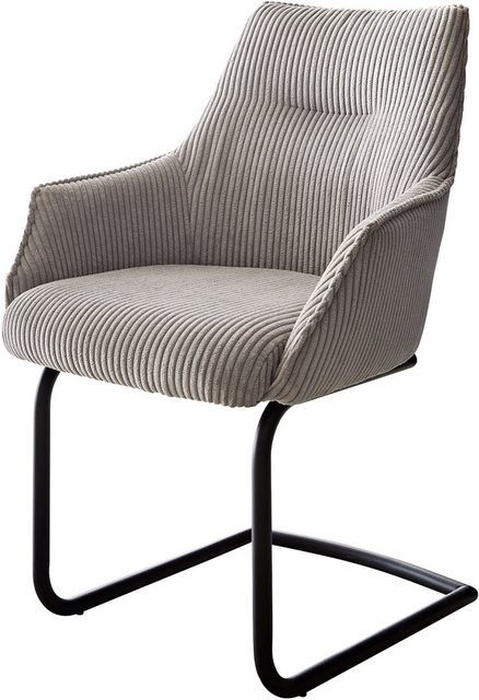 Bild von DELIFE Freischwinger Alja-Flex mit Armlehnen Cord Silbergrau Freischwinger rund Schwarz Taschenfederkern, Esszimmerstühle