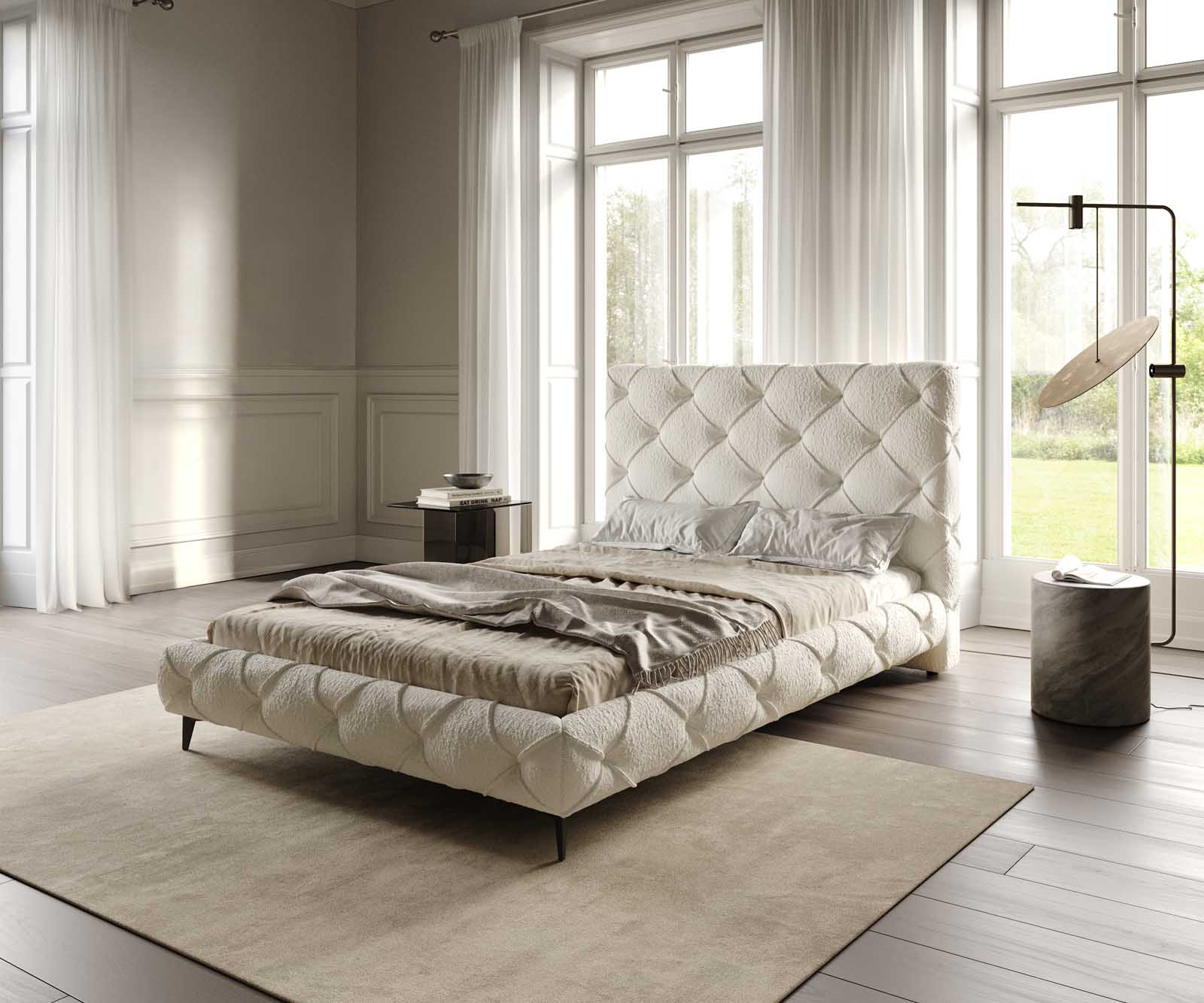 Bild von DELIFE Polsterbettgestell Nayara 140x200 cm Bouclé Creme-Weiß, Polsterbetten