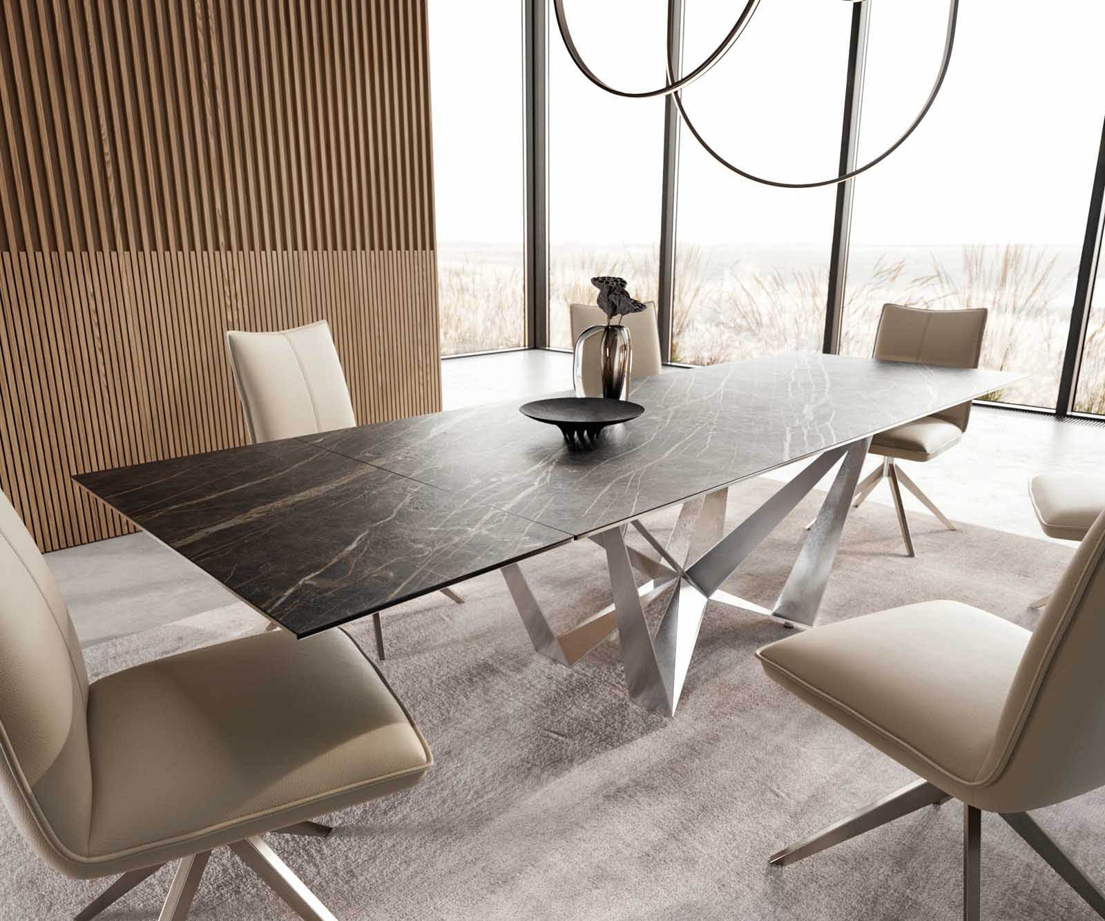 Bild von DELIFE Esstisch Edge 200-300x100 Keramik Laminam®Noir Desir Braun Spider Flachstahl Edelstahl ausziehbar, Esstische