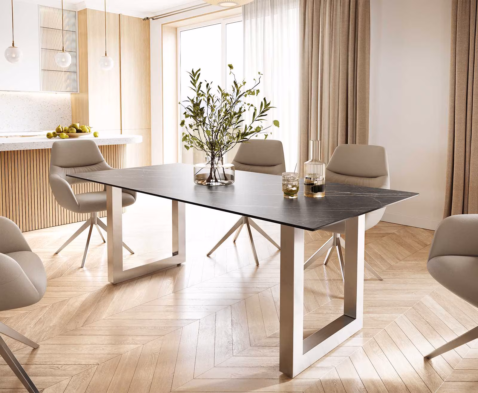 Bild von DELIFE Esstisch Edge 200x100 Keramik Laminam® Noir Desir Braun Edelstahl Breit, Esstische