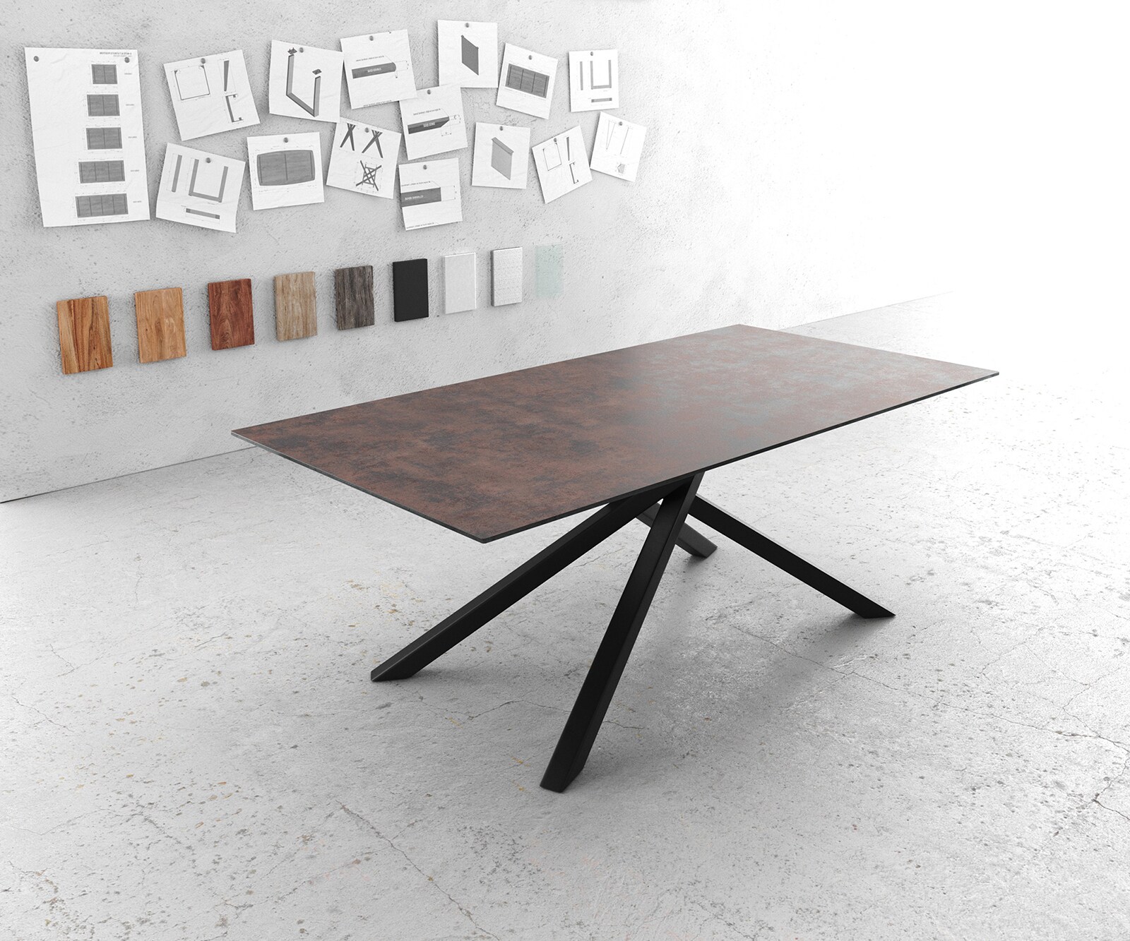 Bild von DELIFE Esstisch Edge 200x100 Glas Antique-braun Kreuzgestell Rechteck Schwarz, Esstische