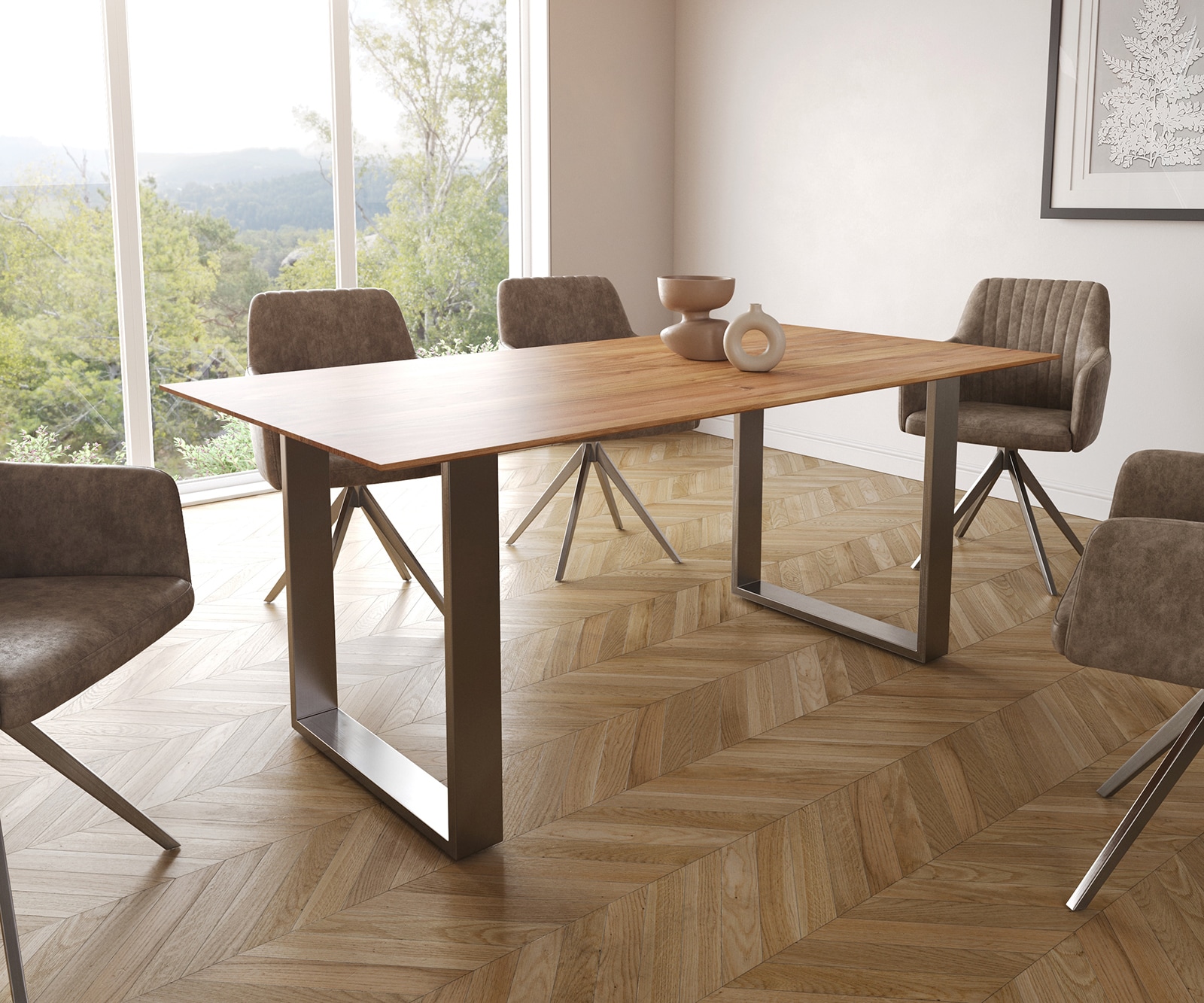 Bild von DELIFE Esstisch Edge 180x90 Akazie Natur Edelstahl Schmal Schweizer Kante, Esstische