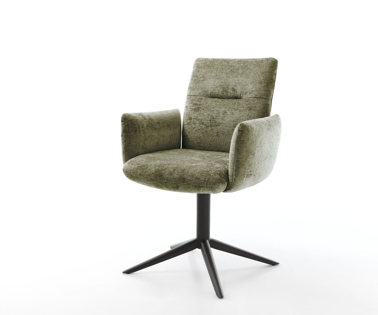 Bild von DELIFE Drehstuhl Jova-Flex mit Armlehnen Chenille Olive Fußkreuz Schwarz 360° drehbar Wippfunktion Taschenfederkern, Esszimmerstühle