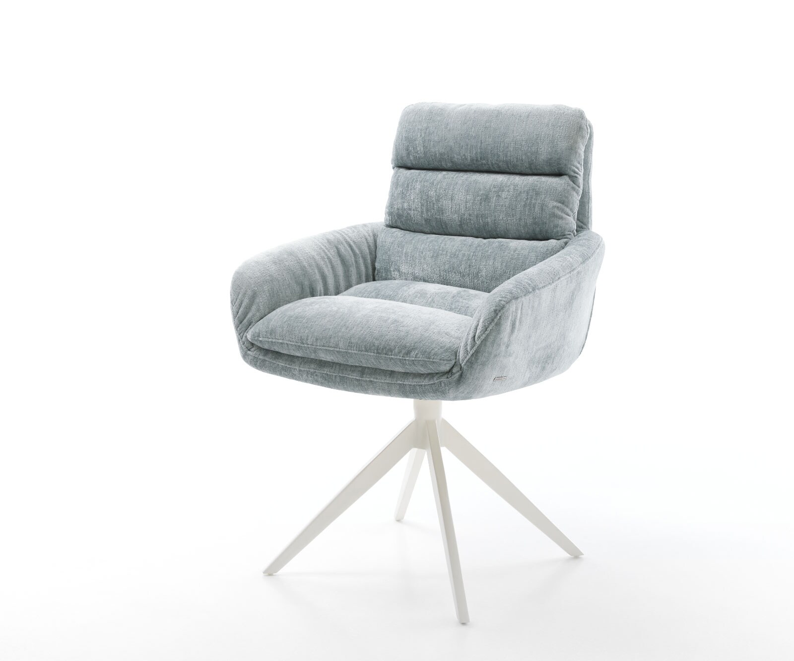 Bild von DELIFE Drehstuhl Abelia-Flex mit Armlehnen Chenille Pastellblau Kreuzgestell breit Weiß 360° drehbar Wippfunktion, Esszimmerstühle