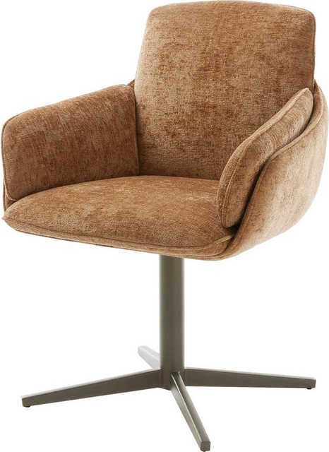 Bild von DELIFE Drehstuhl Luan-Flex mit Armlehnen Chenille Rost Fußkreuz Effektfinish Titan 360° drehbar, Esszimmerstühle