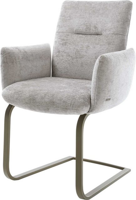Bild von DELIFE Freischwinger Jova-Flex mit Armlehnen Chenille Silbergrau Freischwinger flach Effektfinish Titan Taschenfederkern, Esszimmerstühle
