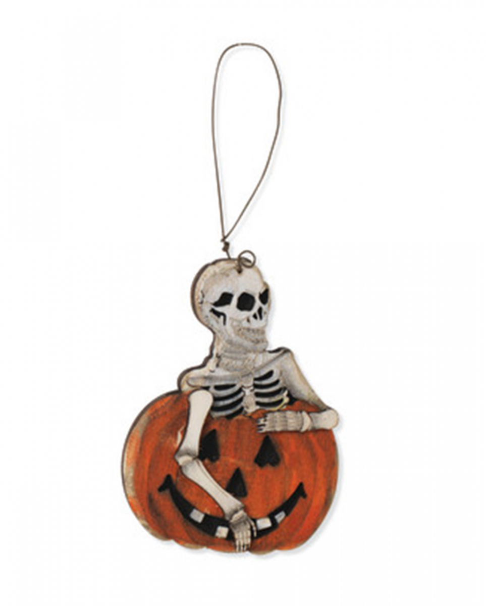 Bild von horror-shop Halloween Holz Ornament Skelett in Kürbis als Mitbringsel & Deko 8cm