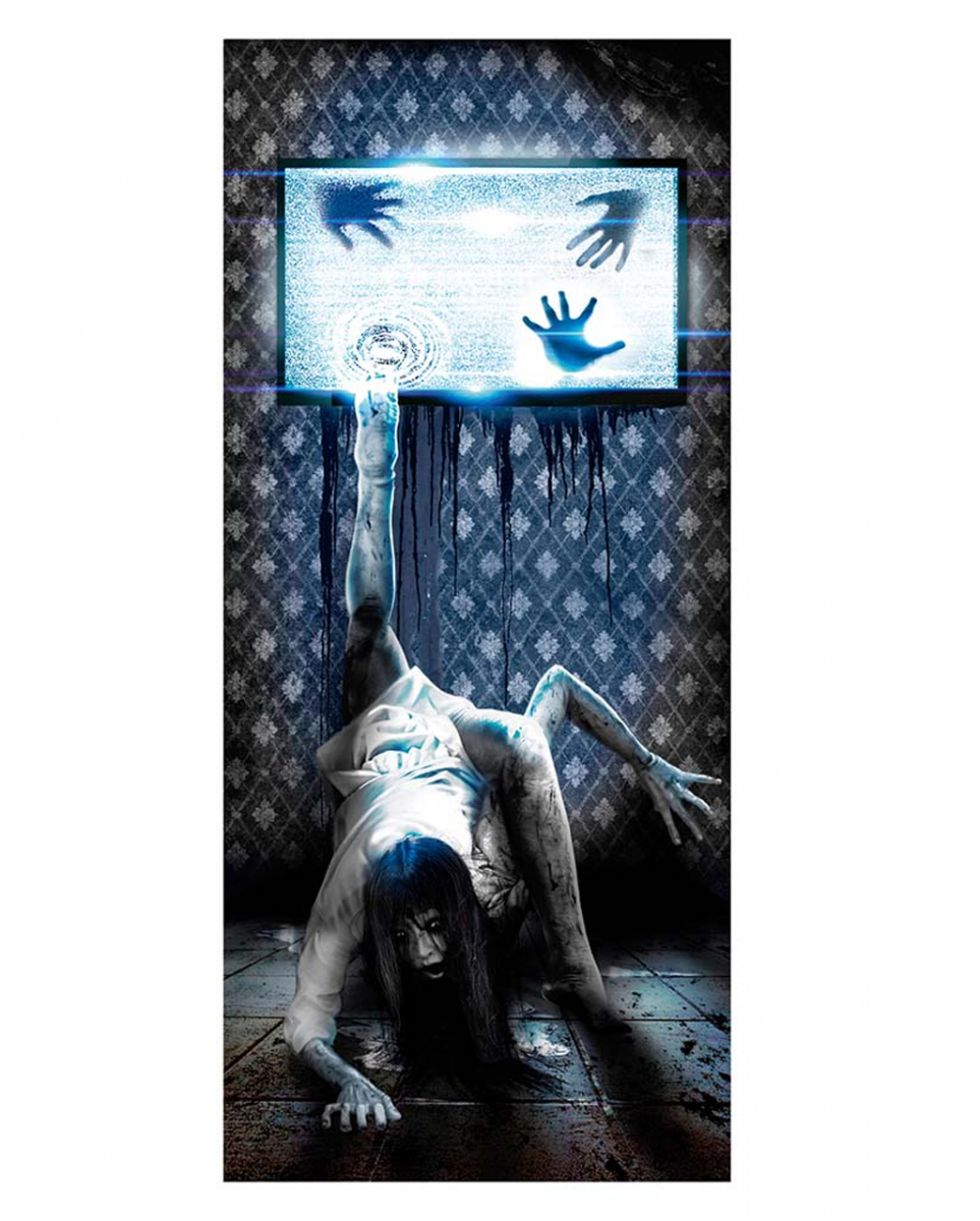 Bild von Horror-Shop Hängedekoration Creepy Horror TV Türdeko mit Geistermädchen 80x180