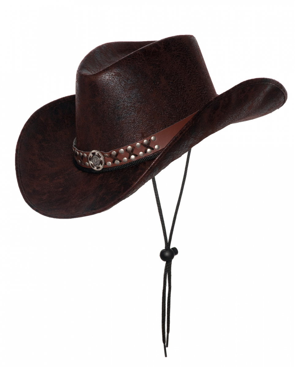 Bild von Brauner Cowboyhut mit verziertem Hutband & Kordel