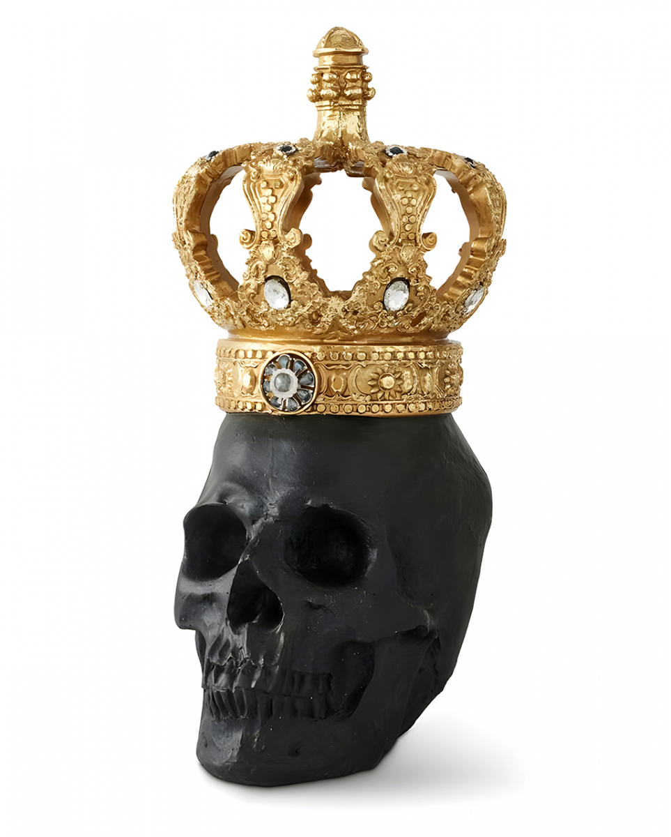 Bild von Horror-Shop Dekofigur Schwarzer Totenkopf mit verzierter Königskrone 30c
