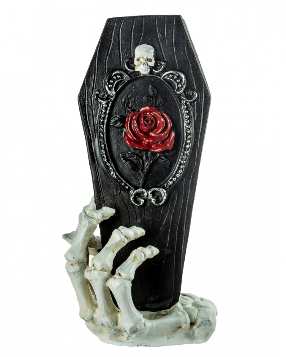 Bild von Horror-Shop Dekofigur Schwarzer Sarg in Skeletthand als Dekofigur 25cm