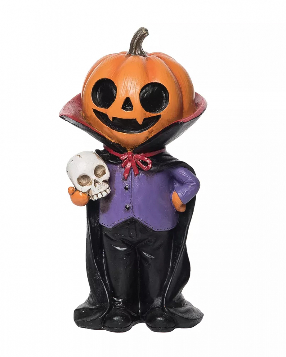 Bild von Horror-Shop Dekofigur Kürbis Vampirbaron mit Totenschädel Figur 21 cm