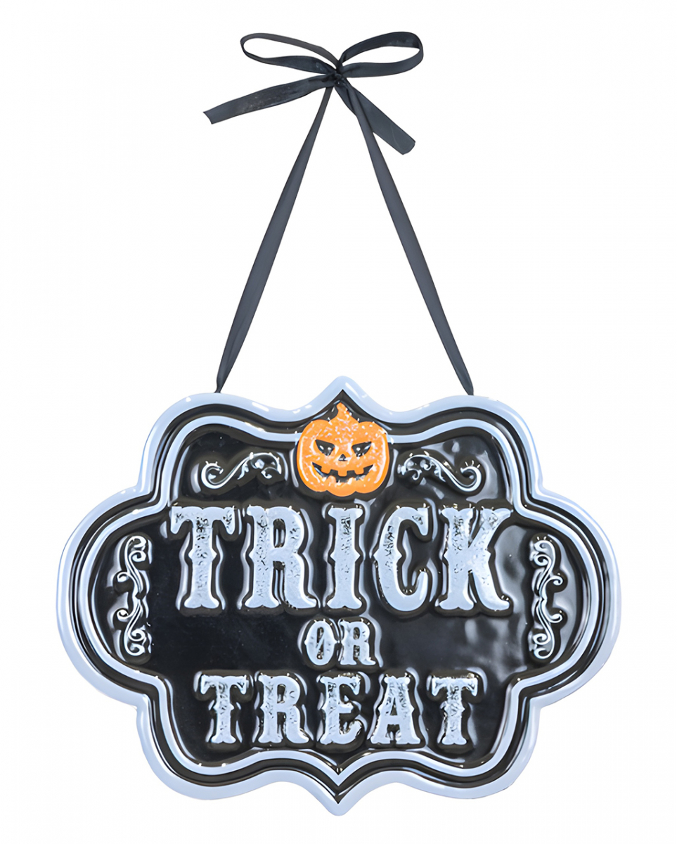 Bild von Horror-Shop Hängedekoration Trick or Teat Metallschild als Halloween Deko 25cm