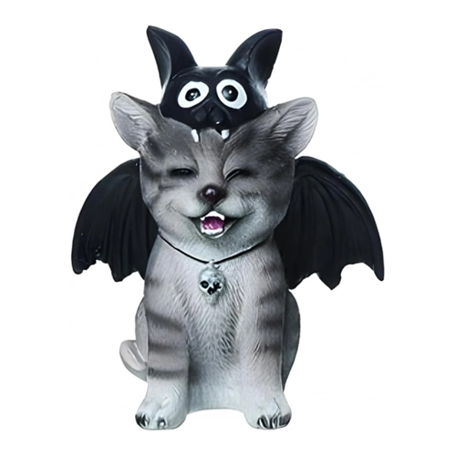 Bild von Lächelnde Katze im Fledermauskostüm 11cm  Halloween Deko