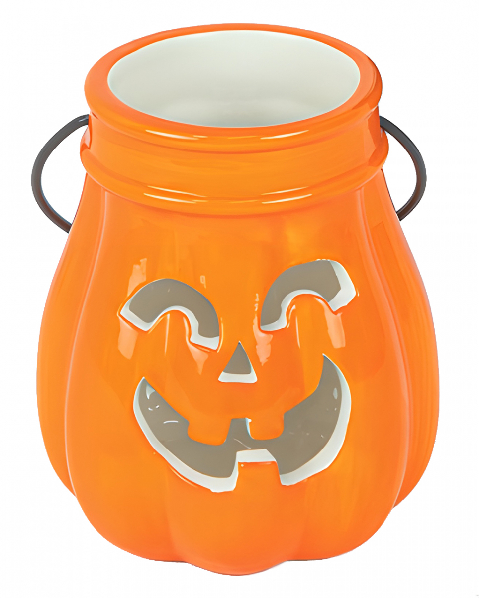 Bild von Halloween Kürbis Laterne aus Keramik Orange 13cm