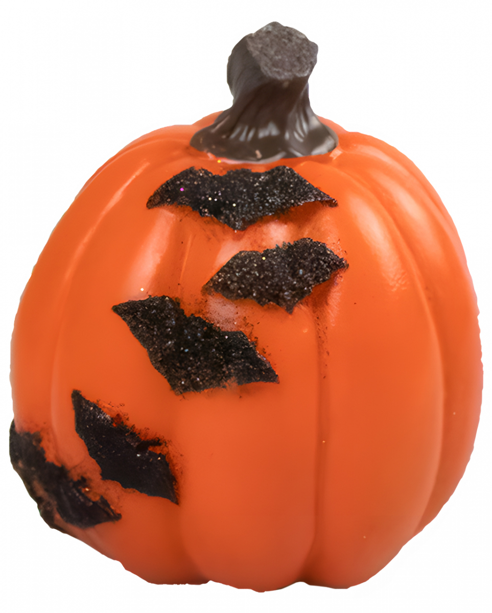 Bild von Horror-Shop Dekoobjekt Oranger Halloween Kürbis mit Glitzer Fledermäusen