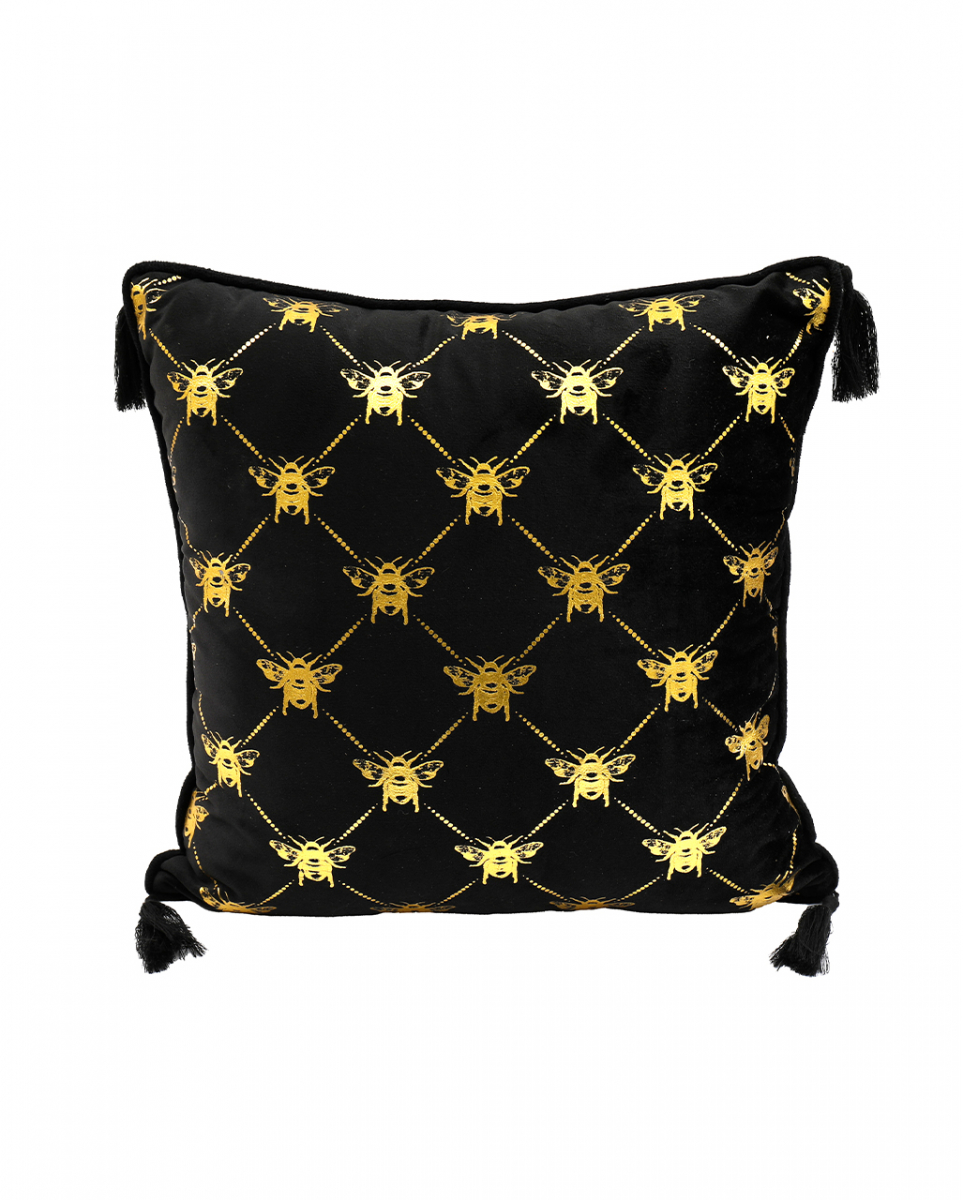 Bild von Horror-Shop Dekokissen Schwarzes Dekokissen mit goldenem Bienen Allover P