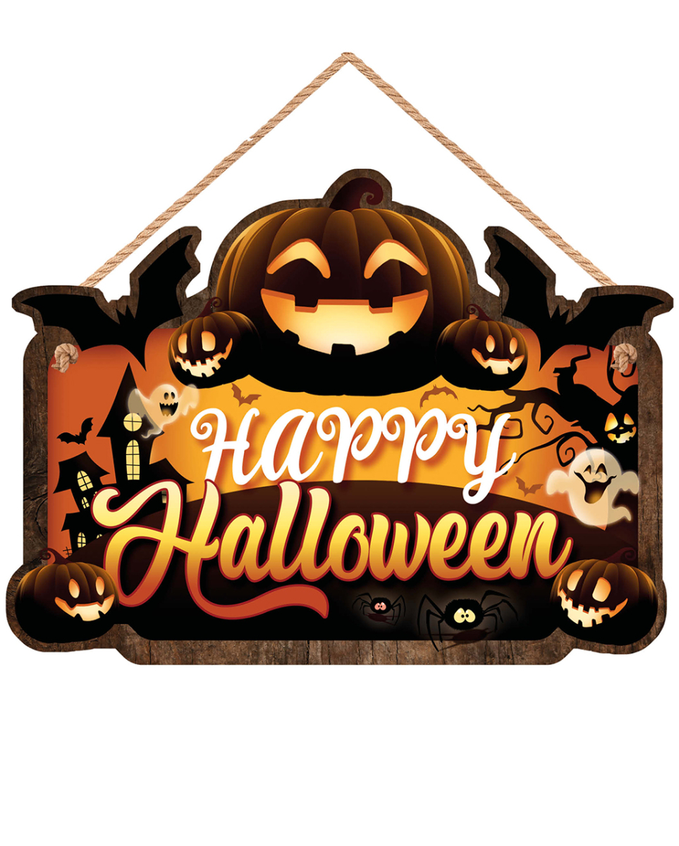Bild von Horror-Shop Hängedekoration Happy Halloween Holzschild als Wanddeko 35x20cm