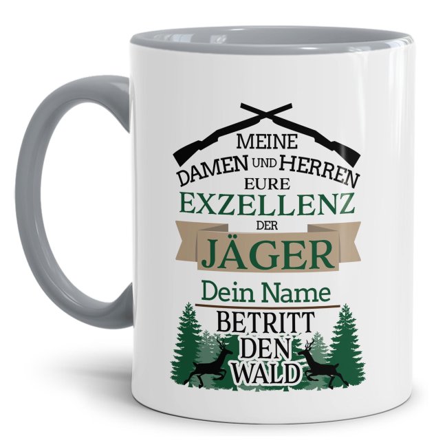 Bild von Tasse - Eure Exzellenz der Jäger - mit Name - Innen & Henkel Grau