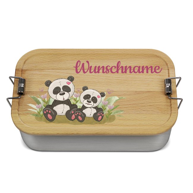 Bild von Edelstahl Brotdose mit Name - Kindermotiv Panda