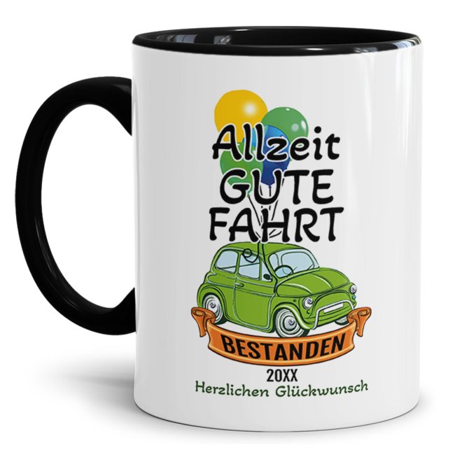 Bild von Tasse - Allzeit Gute Fahrt - mit Jahr personalisierbar - Innen & Henkel Schwarz