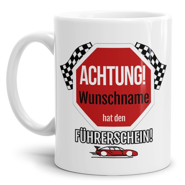 Bild von Tasse zum Führerschein - mit Name personalisieren - Weiß