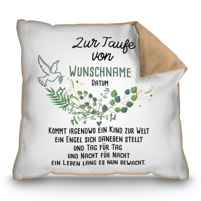 Bild von PR Print Royal Kissen zur Taufe mit Name & Datum - Kommt EIN Kind zur Welt - Geschenke zur Taufe, personalisierte Taufgeschenke Patenkind | inkl. Kissenfüllung, Rückseite Mokka, 40 x 40 cm