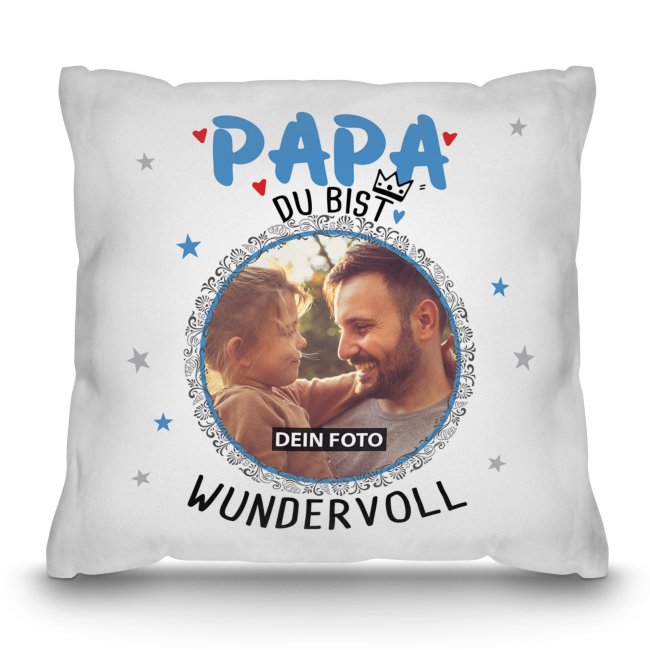 Bild von Kissen für Papa - Du bist wundervoll - mit Foto personalisierbar - Weiß