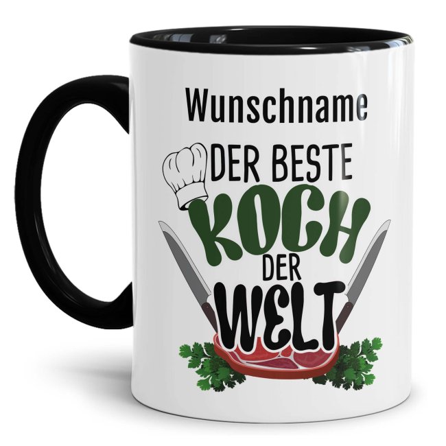 Bild von Tasse - Der beste Koch - mit Name personalisierbar - Innen & Henkel Schwarz