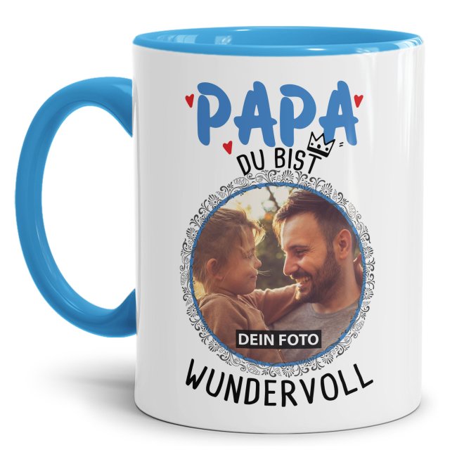 Bild von Tasse für Papa - Du bist wundervoll - mit Foto gestalten - Innen & Henkel Hellblau