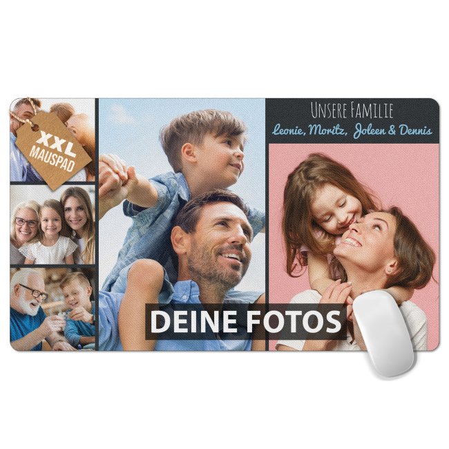 Bild von XXL Mousepad mit Fotocollage für 5 Fotos selbst gestalten - inkl. Wunschtext - 600 x 350 mm