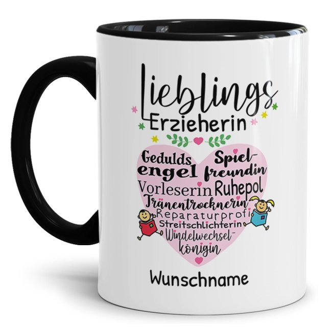 Bild von Personaliserte Tasse - Lieblingserzieherin - mit Name personalisierbar - Schwarz