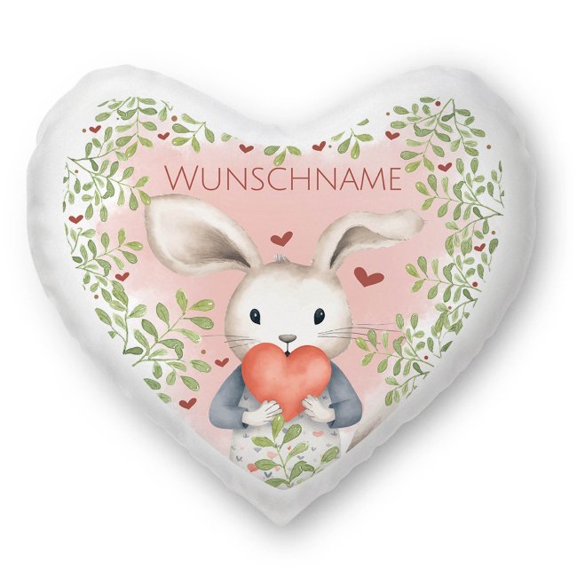 Bild von Personalisierbares Herzkissen mit Name - Hase - Weiß