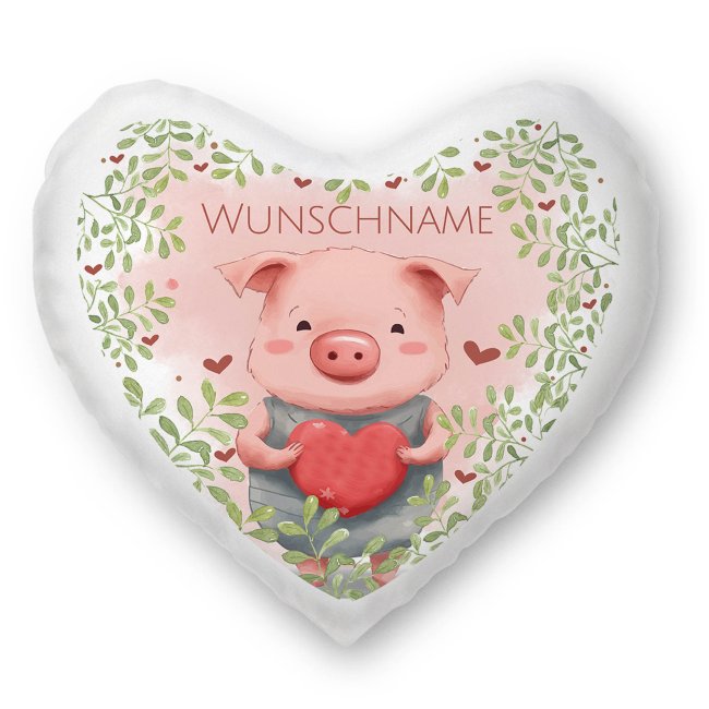 Bild von Personalisierbares Herzkissen mit Name - Ferkel - Weiß